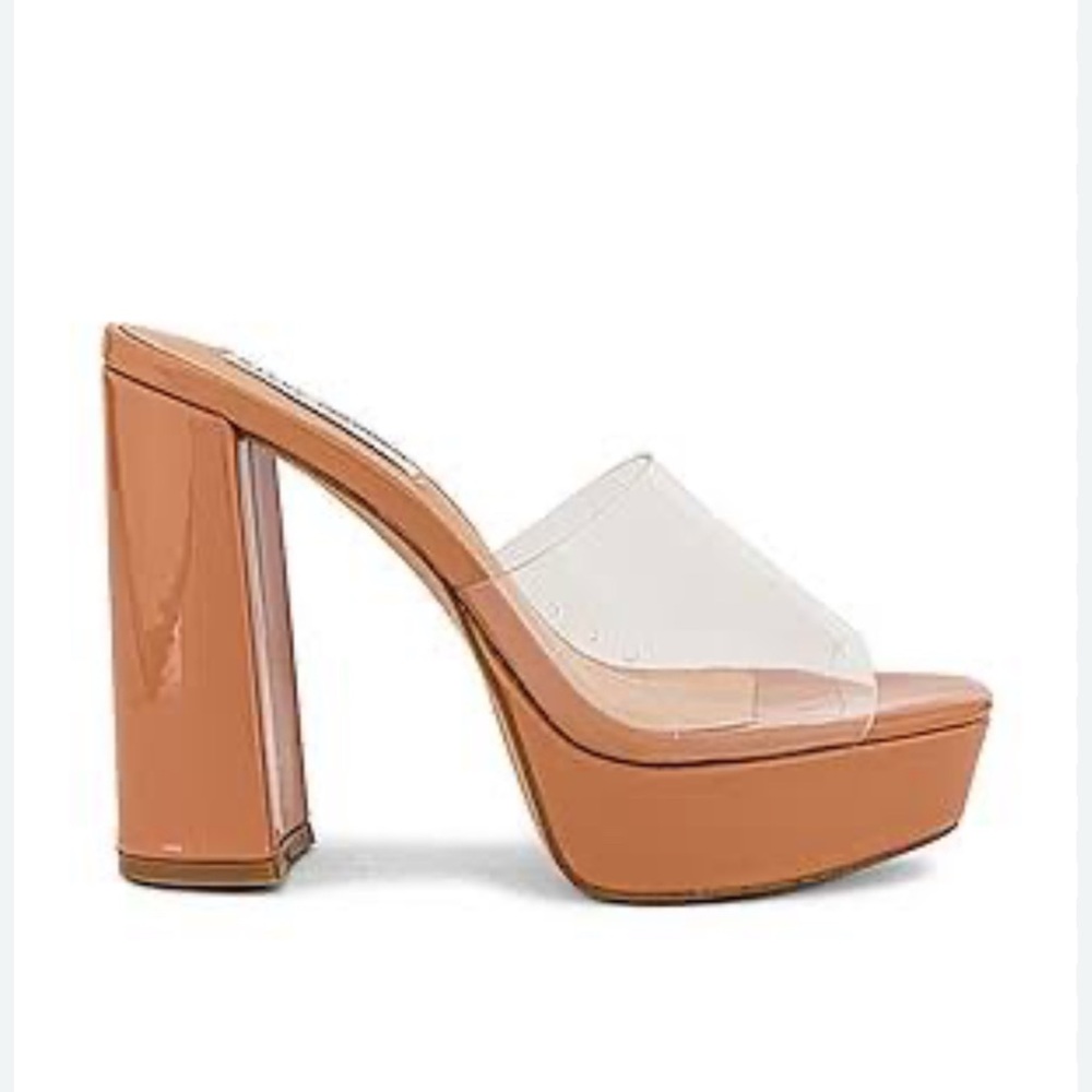 NIB Steve Madden Lavanya Clear Strap Glossy Nude Chunky Heel Platform Slide 9M
